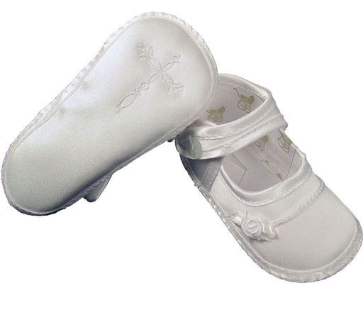Girls Satin Shoe with Embroidered Cross