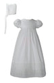 Girls White Cotton Christening Baptism Gown with Lace Border and Bonnet