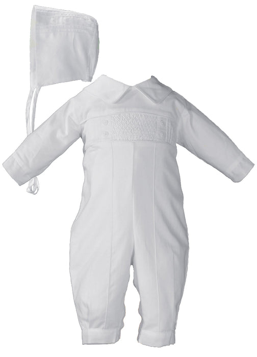 Boys Long Sleeve Cotton Hand Smocked Pin Tucked Christening Baptism Coverall Outfit