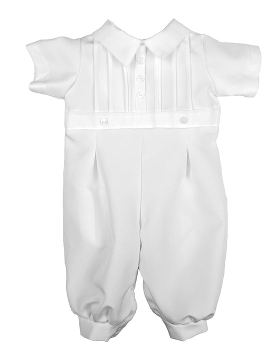 Boys White Short Sleeve Collared Romper Coverall with Pin-Tucking Outfit