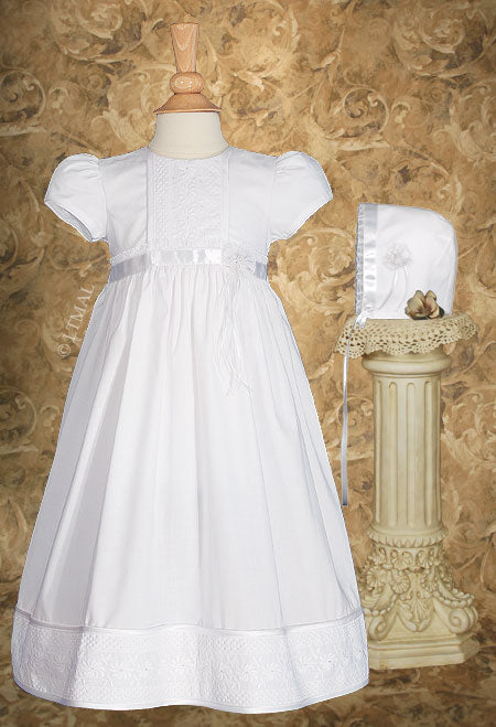 Girls 23′′ Cotton Christening Gown with Floral Lace Detailing Girls 23′′ Cotton Christening Gown with Floral Lace Detailing