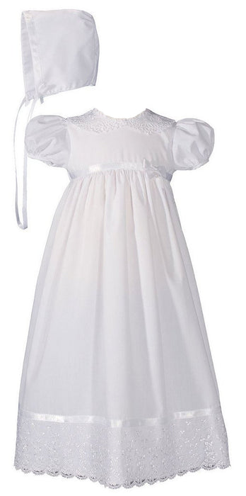 Girls 24″ Poly Cotton Christening Baptism Gown with Lace Collar and Hem