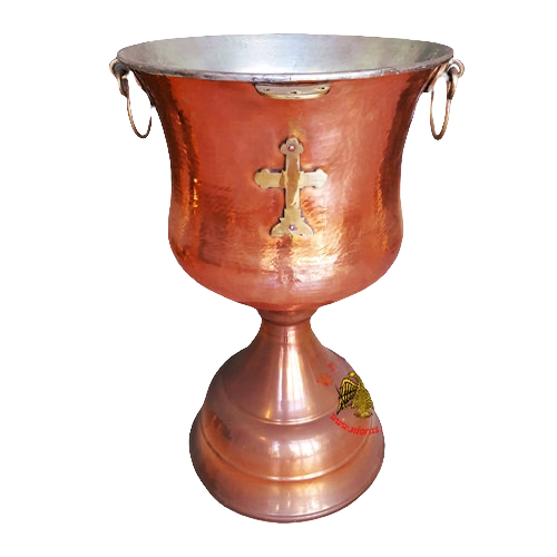 Orthodox Baptismal Font - Hammered Copper - Size 4 (with water drainage option)