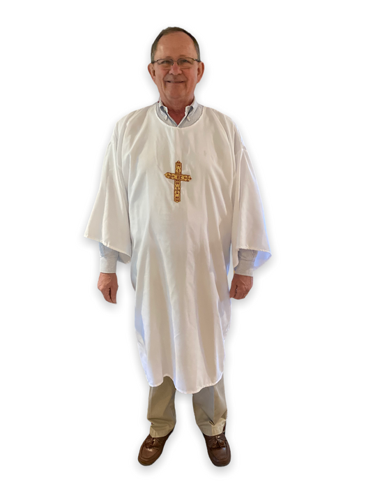 Adult Baptism Robe with Ornate Cross – White, One Size