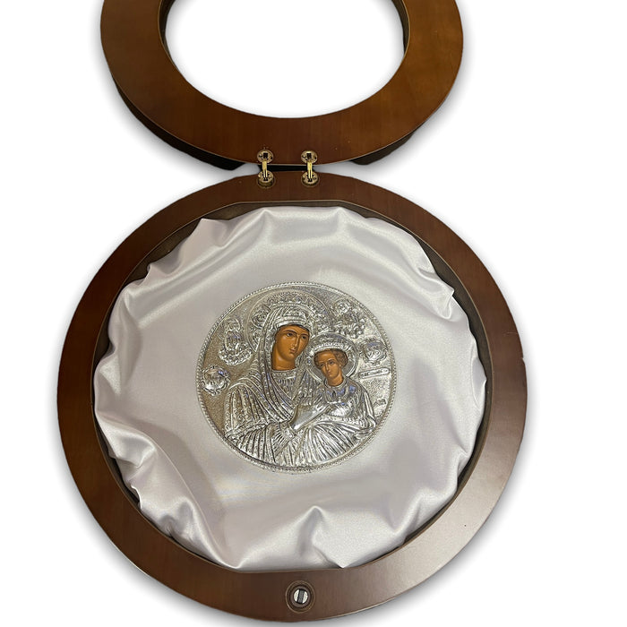 Sterling Silver Circle Case -  Flowered Frame Case with Icon
