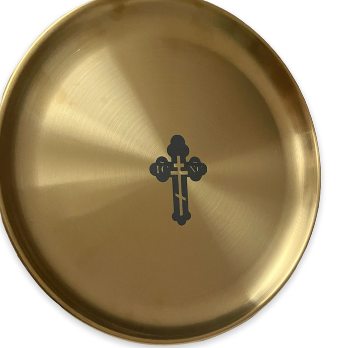 12" Brass Wedding Tray with Large Greek Orthodox Cross