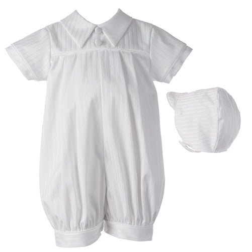 Satin Striped Pleated Romper with Classic Pointed Collar (0-3 MONTHS)