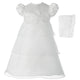 Organza Triple Tiered Christening Dress w Beaded Appliqued Bodice
