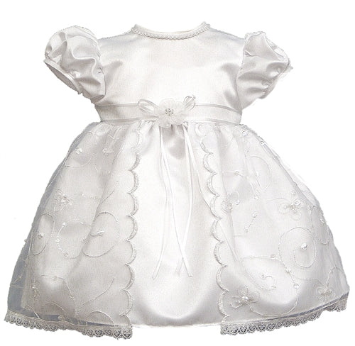 Organza Embroidered Sequined Split Front Christening Gown
