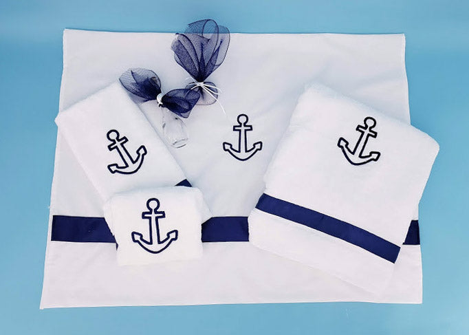 6 Piece | Nautical Anchor Ladopana Oil & Towel Set