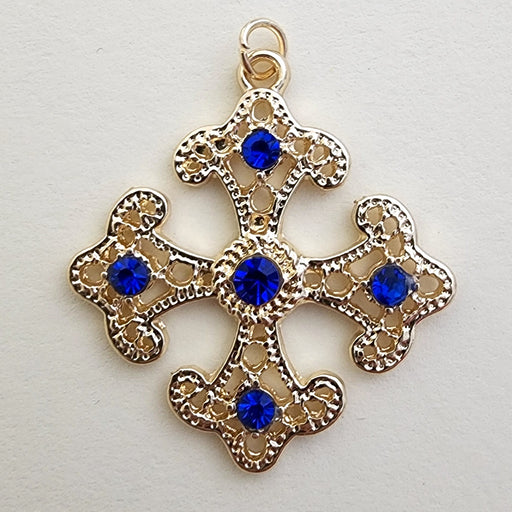 Centerpiece - Orthodox Cross with Blue Jewels - Large or Small