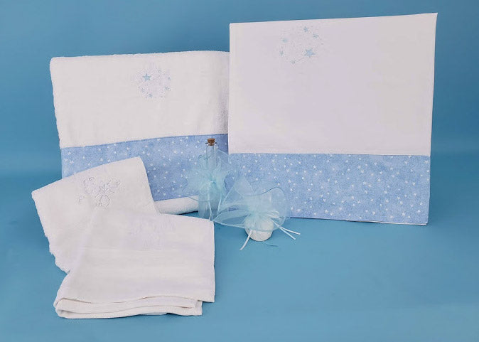 6 Piece | Starry Sky Ladopana Oil & Towel Set in Light Blue (Up to 12 Months)